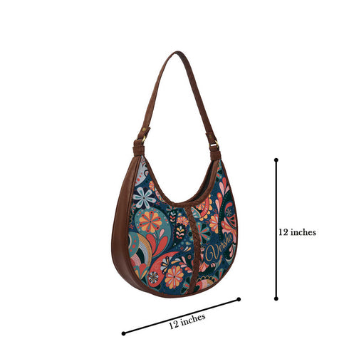 Ethnic Motifs Printed Half Moon Hobo Bag - Uncommongifts.in